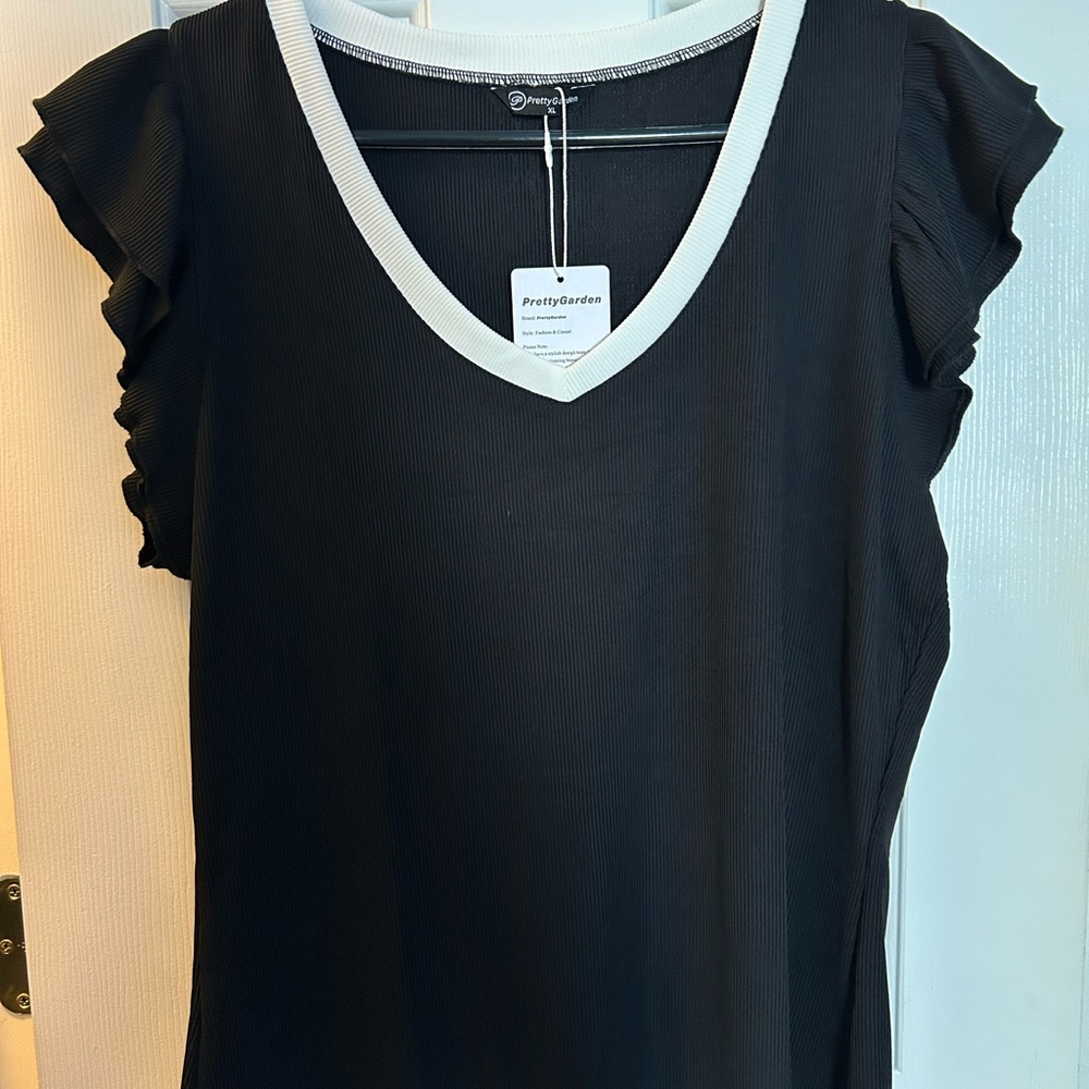 Black Ruffle Sleeve Top